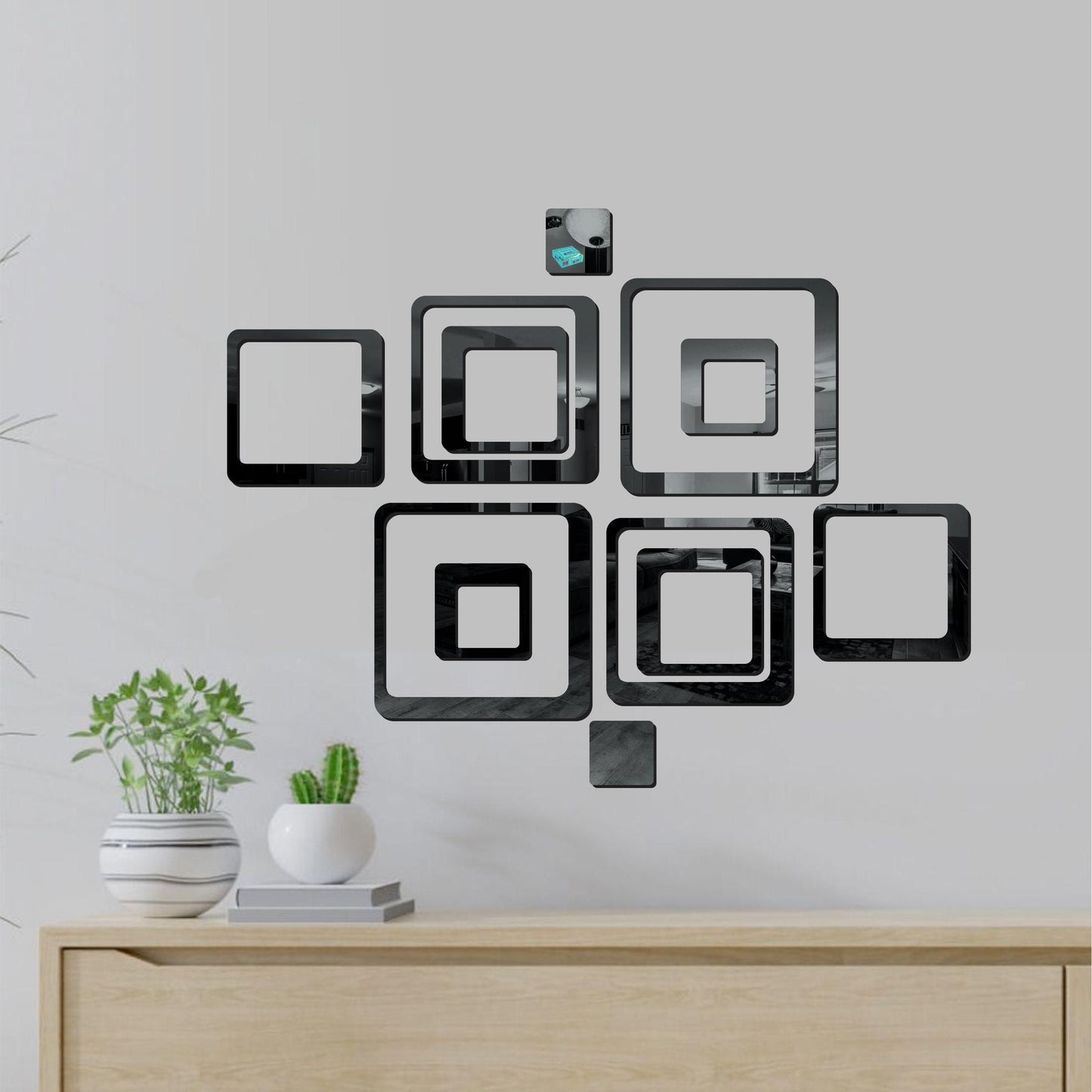 3D Geometric Mirror Wall Stickers – Acrylic Square Set