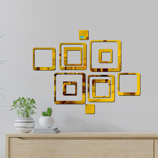 3D Geometric Mirror Wall Stickers – Acrylic Square Set