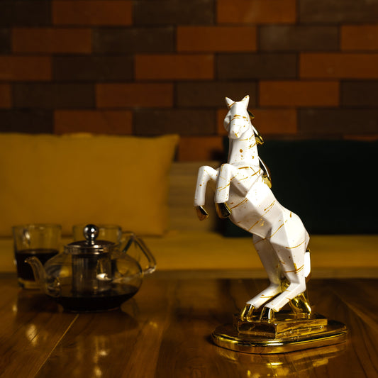 Jumping White Abstract Horse- 24K Gold finish