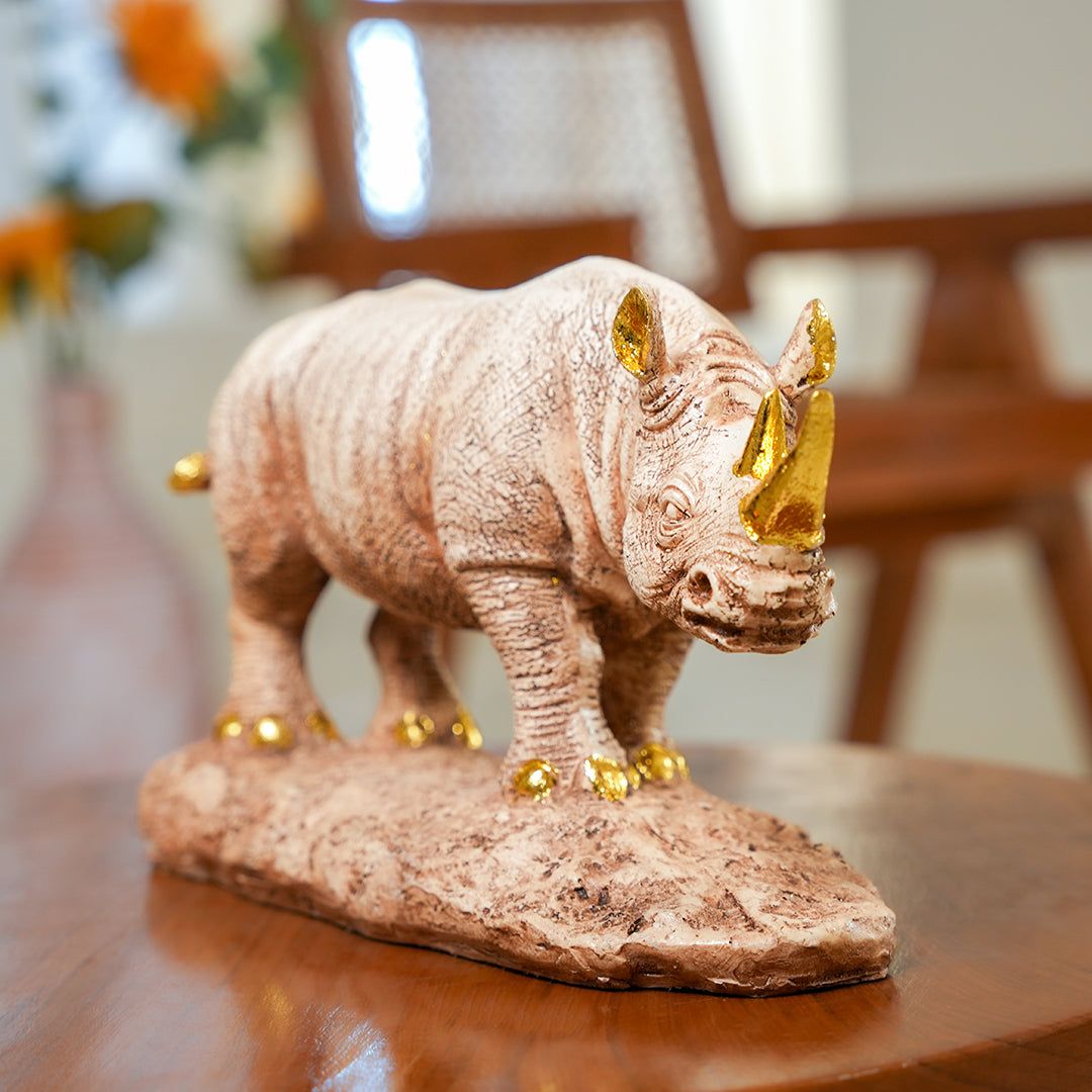 Golden-Horn Rhino Statue