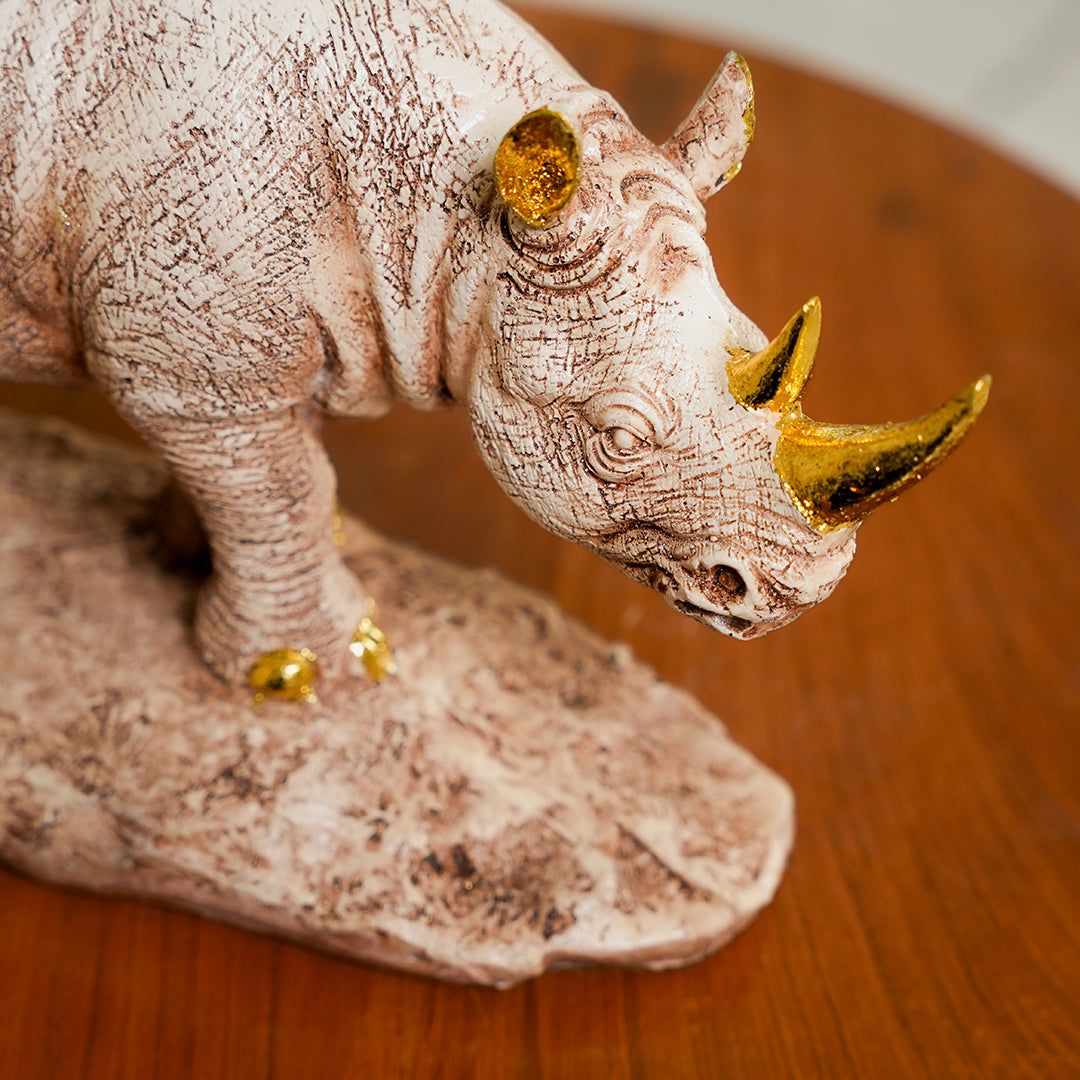 Golden-Horn Rhino Statue